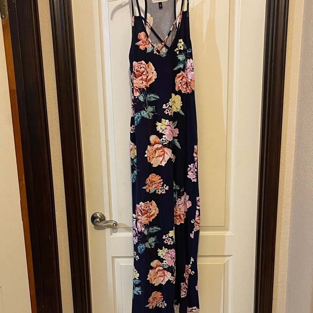 Planet Gold Dark Blue Floral Maxi Dress